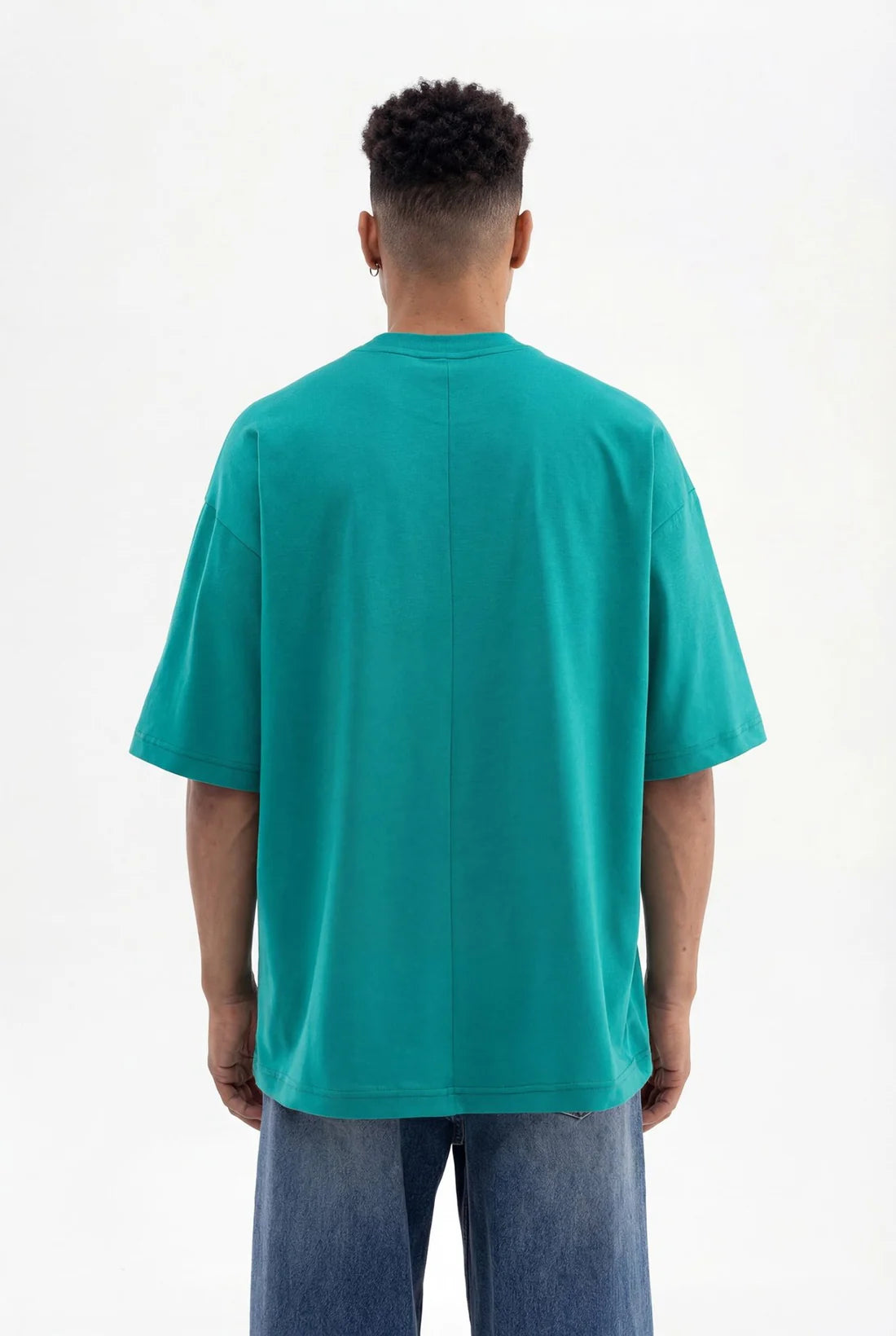 Basic Oversize Pamuklu Süprem T-Shirt Su Yeşili