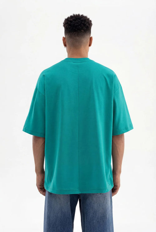 Basic Oversize Pamuklu Süprem T-Shirt Su Yeşili