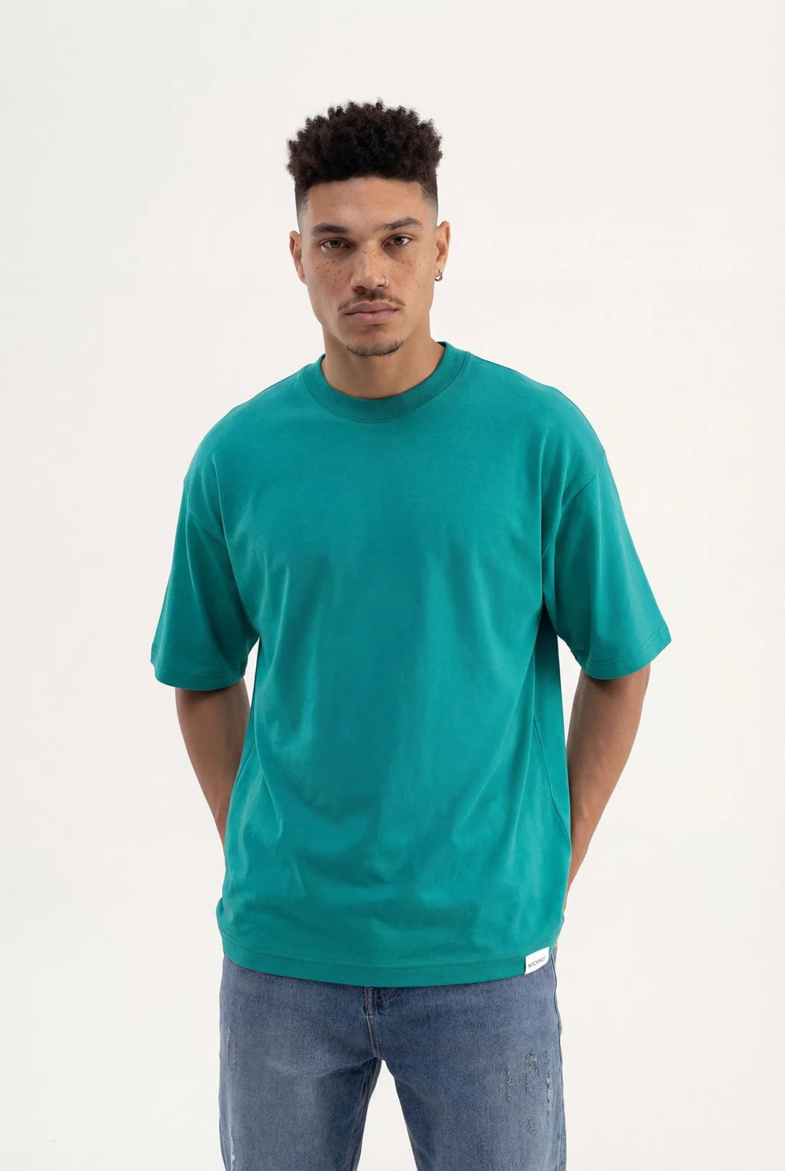 Basic Oversize Pamuklu Süprem T-Shirt Su Yeşili