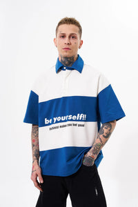 Erkek Be Yourself Polo Yaka Oversize Tişört Indigo