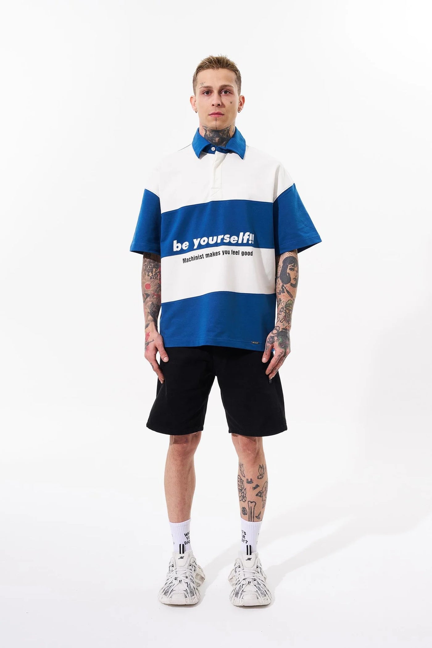 Erkek Be Yourself Polo Yaka Oversize Tişört Indigo