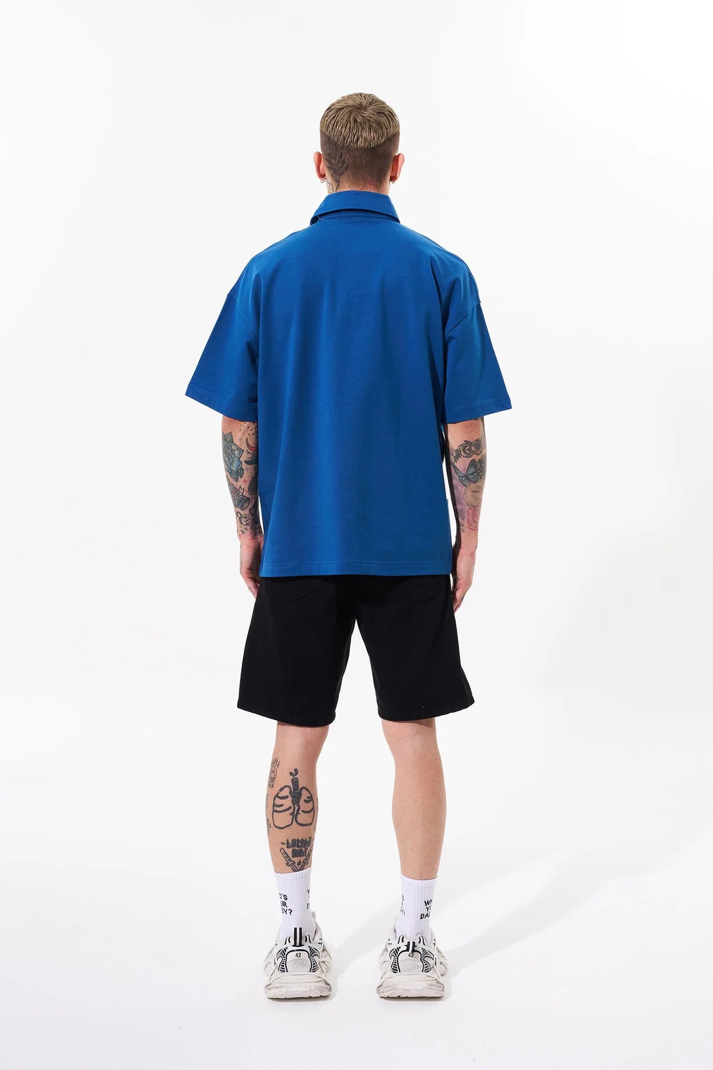 Erkek Be Yourself Polo Yaka Oversize Tişört Indigo
