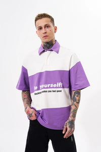 Erkek Be Yourself Polo Yaka Oversize Tişört Mor
