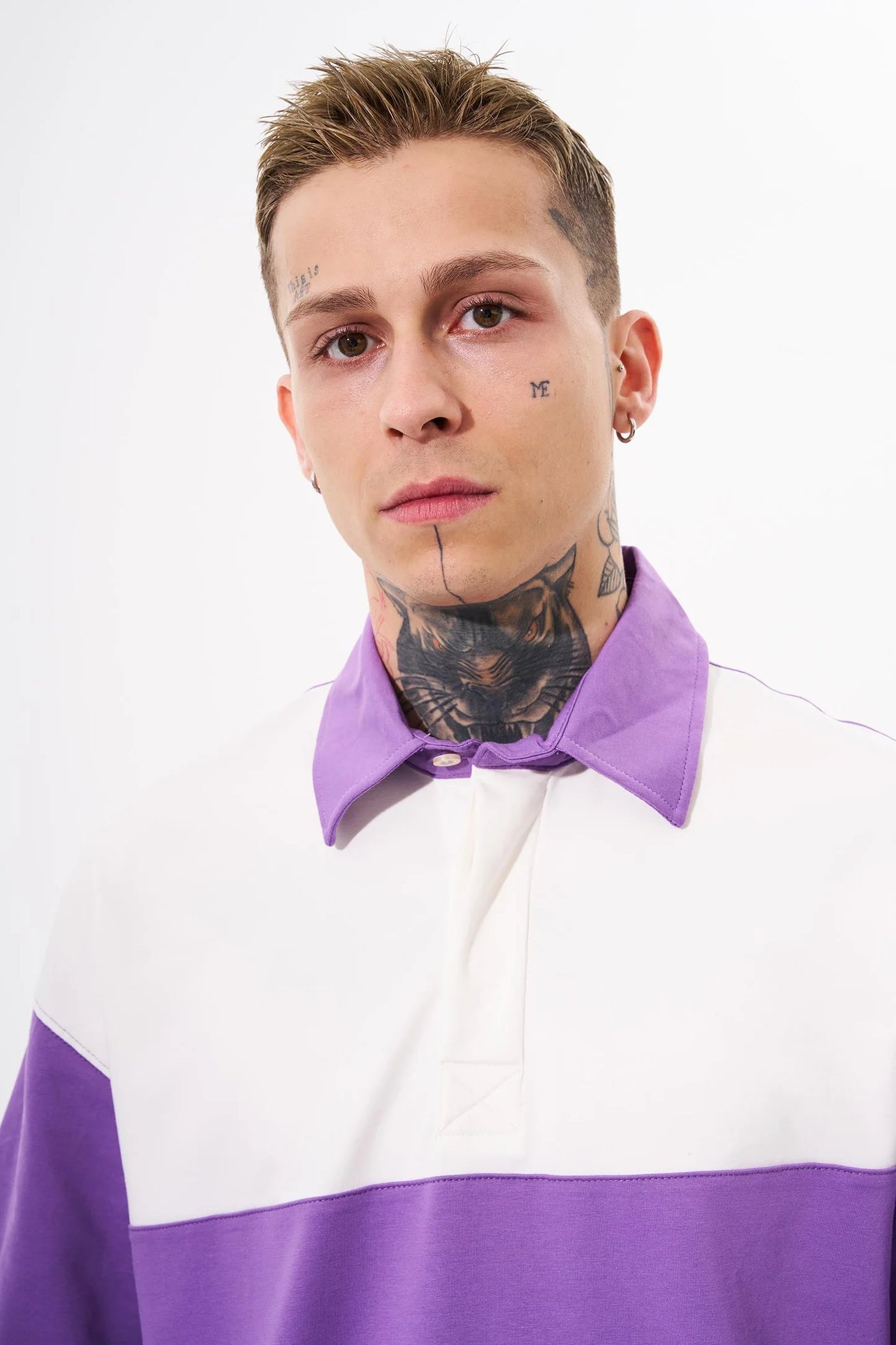 Erkek Be Yourself Polo Yaka Oversize Tişört Mor